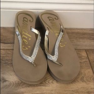CANDIES wedge bling flip flops